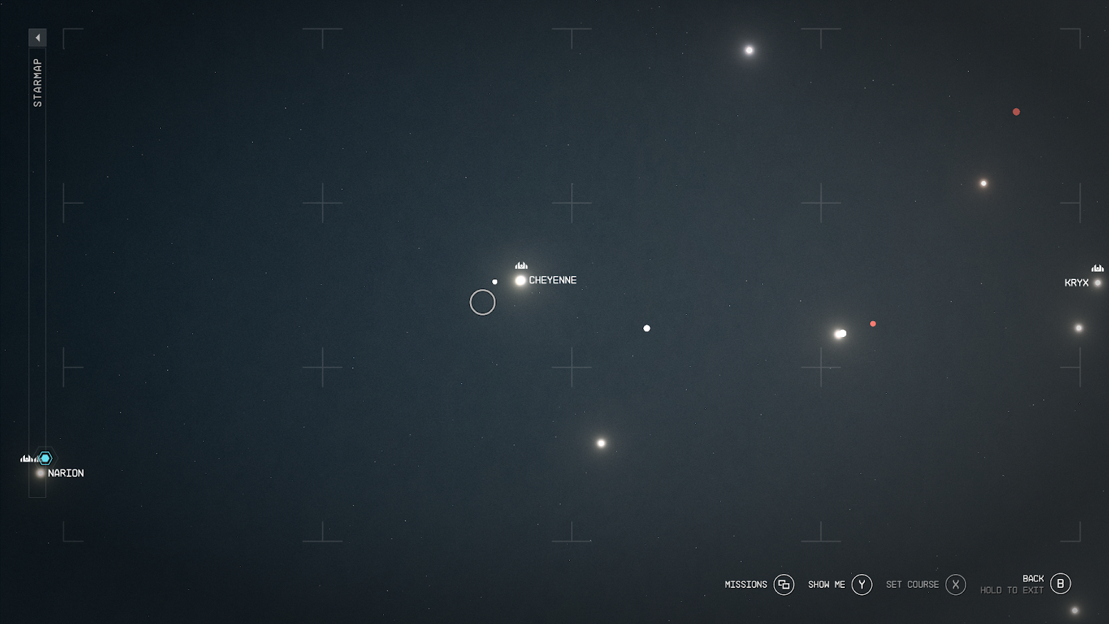An in game screenshot of the star map from the game Starfield. 