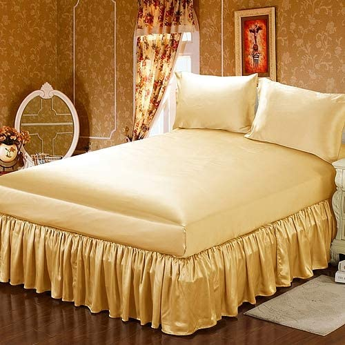 Satin bed skirt materials are shiny and look luxurious.