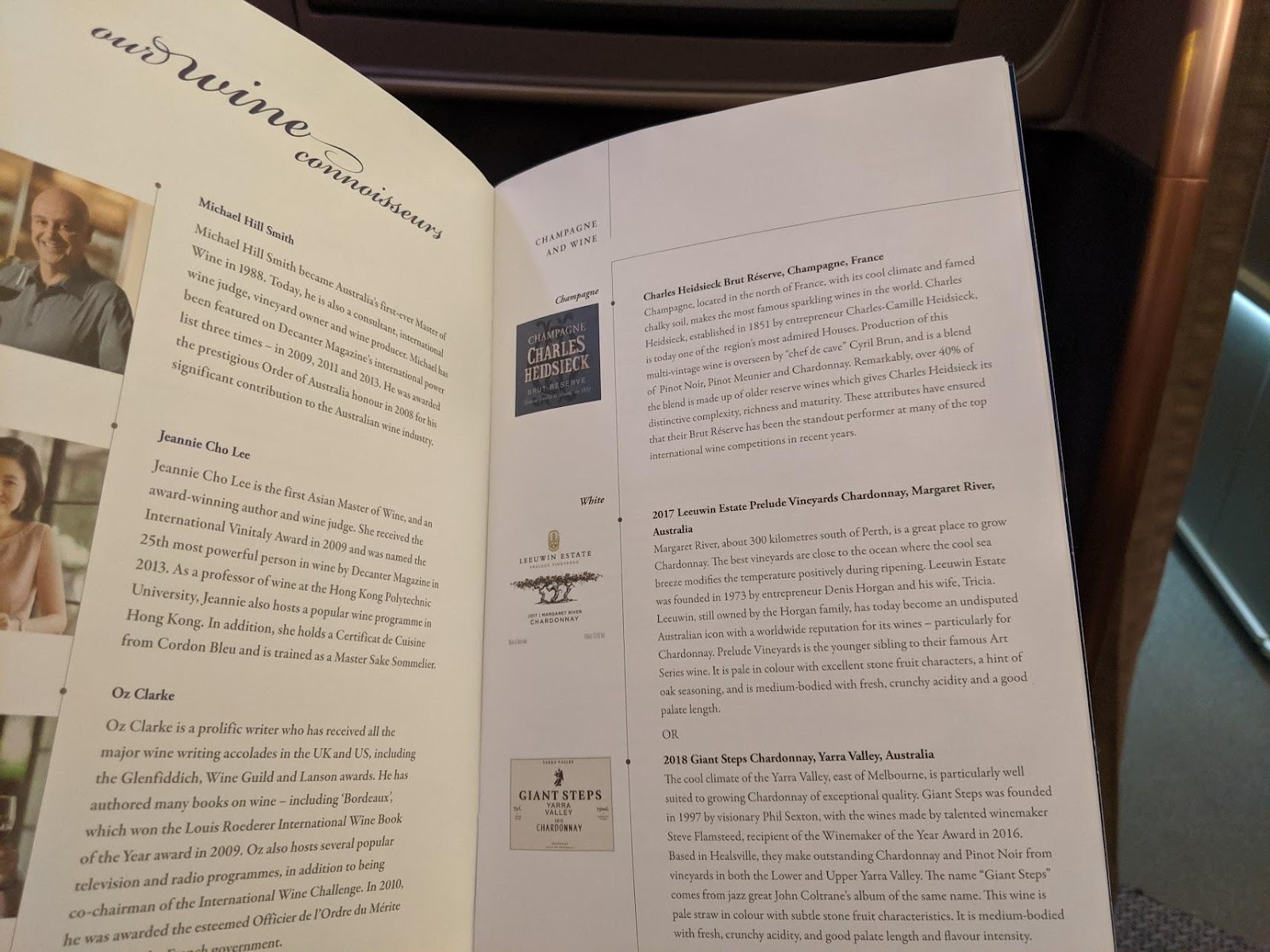 Singapore Airlines Business Class Wine List