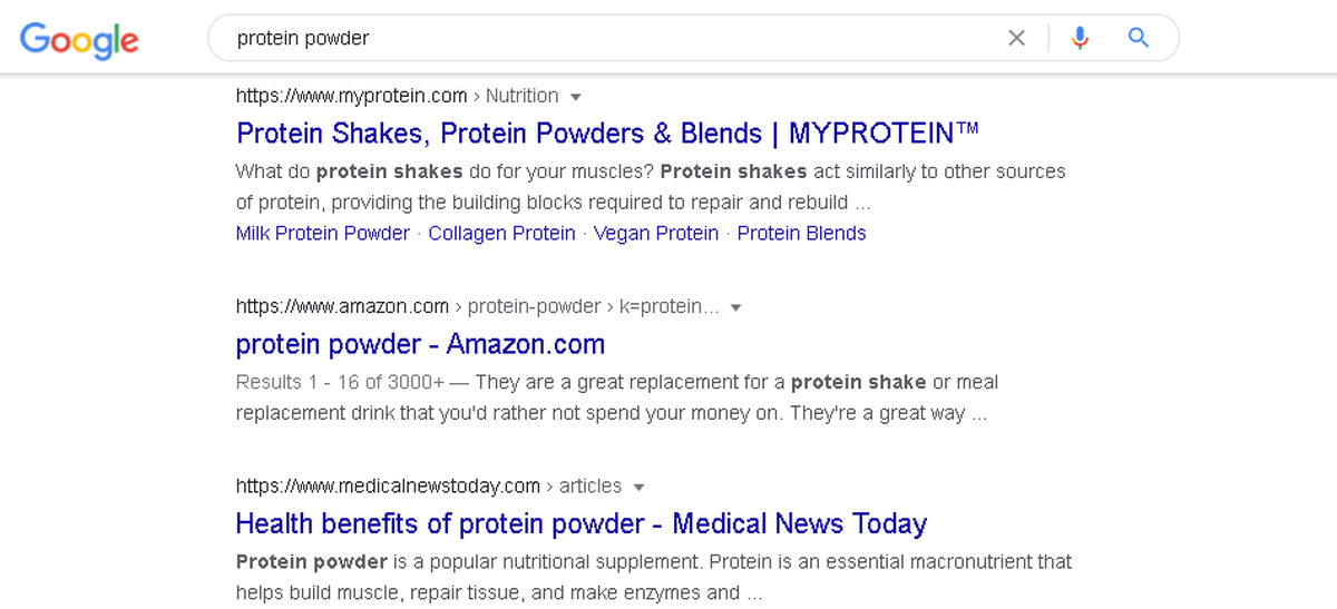 SERP result protein powder