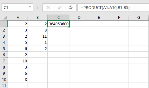 Using PRODUCT function to multiply a range of cells