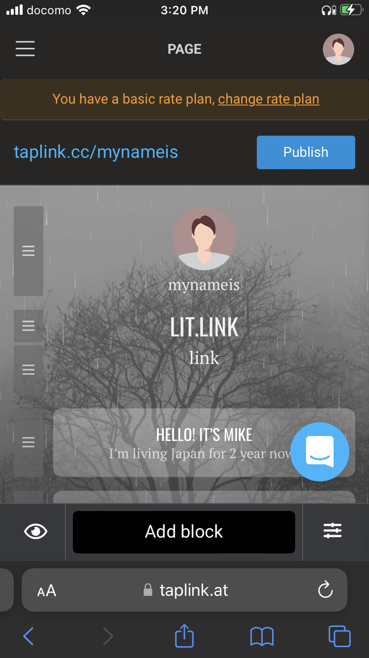 Taplink Editing Screen