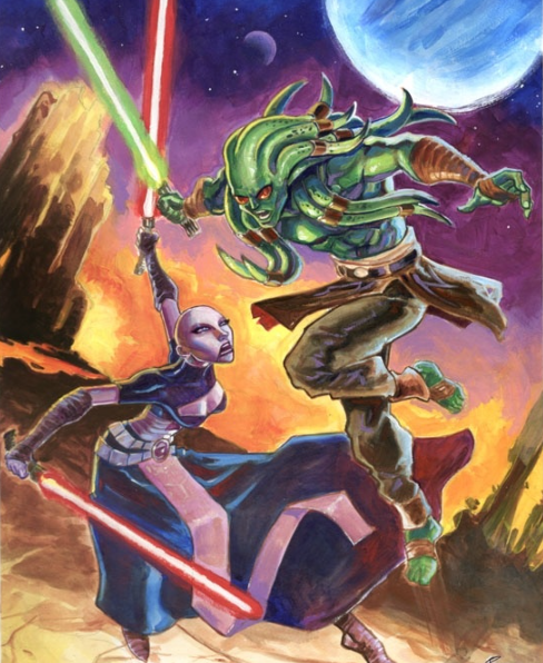 Asajj Ventress Dueling with Kit Fisto