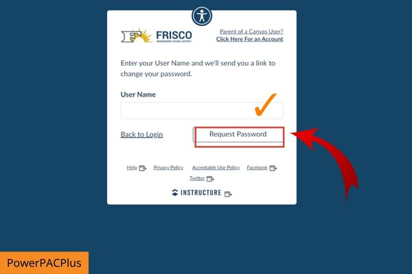 click on “Request Password” to recover password of canvas fisd