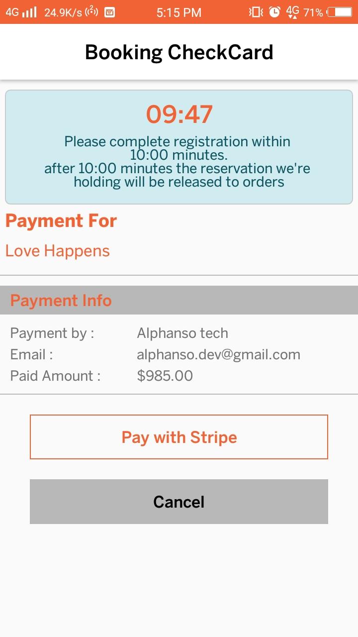 Confirm booking on EventZ user app