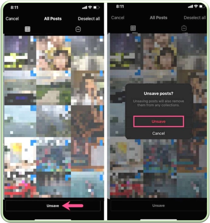 Mass delete saved Instagram posts on iPhone