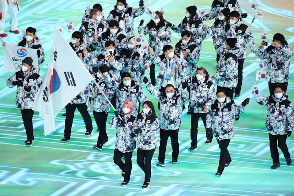 <p>South Korea looked cool — ice cold!— in their Winter Games uniforms by North Face.</p>