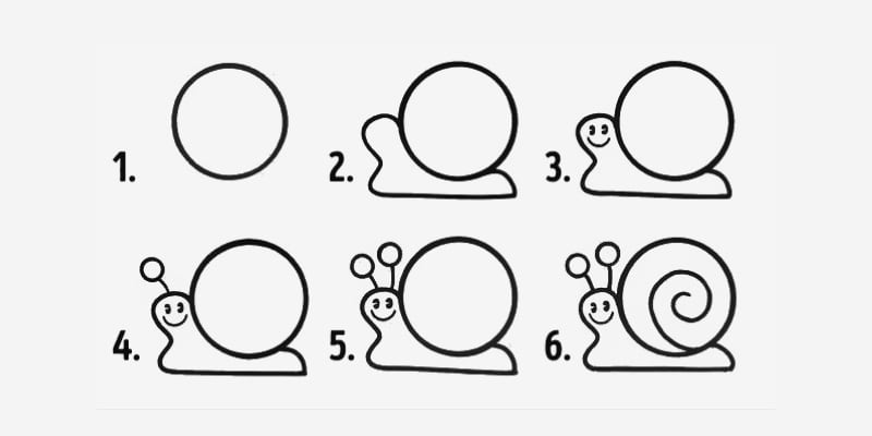 Các bước vẽ ốc sên. (Ảnh: Sưu tầm Internet)