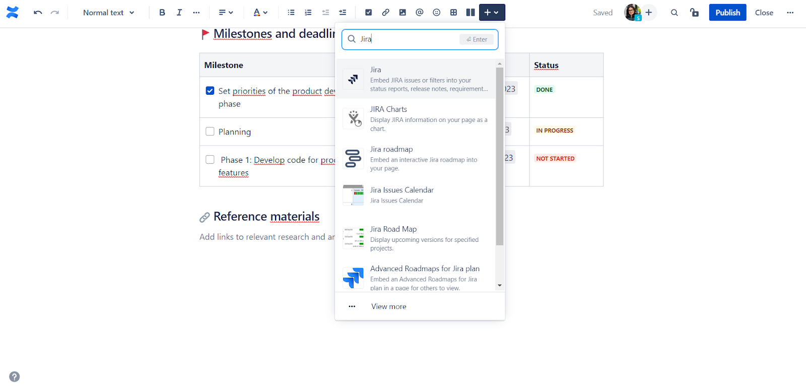  Jira Issues Macro in a Confluence Page to link relecvant Jira project