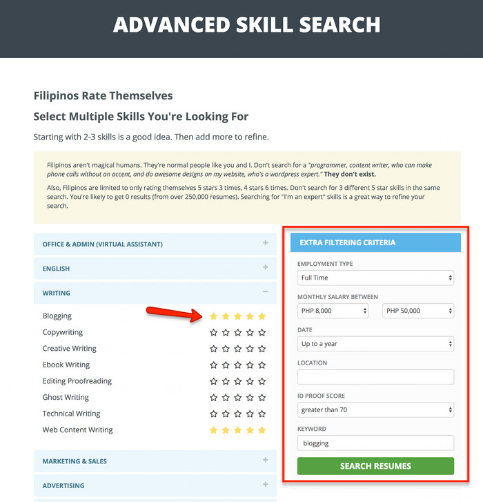 advanced skill search