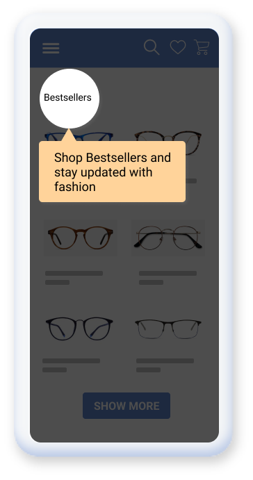 An e-commerce app where the bestselling products are highlighted to the user