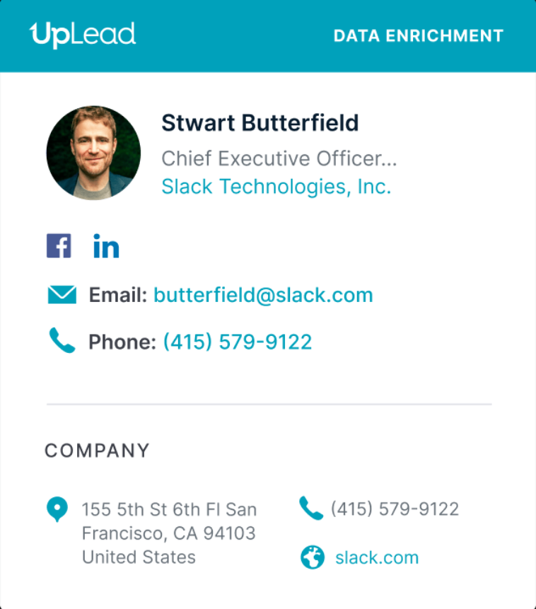 Example of sales intelligence tool, UpLead.