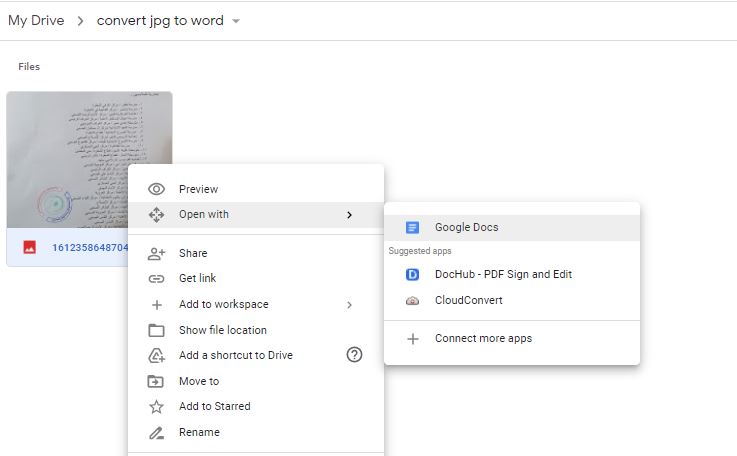 افتح الملف الذي رفعته عبر خاصية Google Docs لتحويل الصور إلى نص مكتوب - عربي بوست