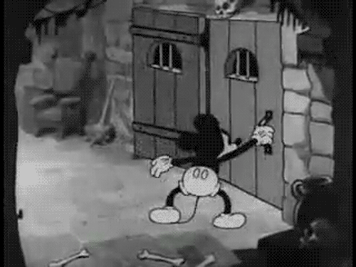 mickey opening a door
