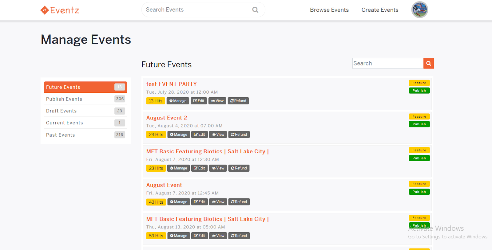 Event List to Manage