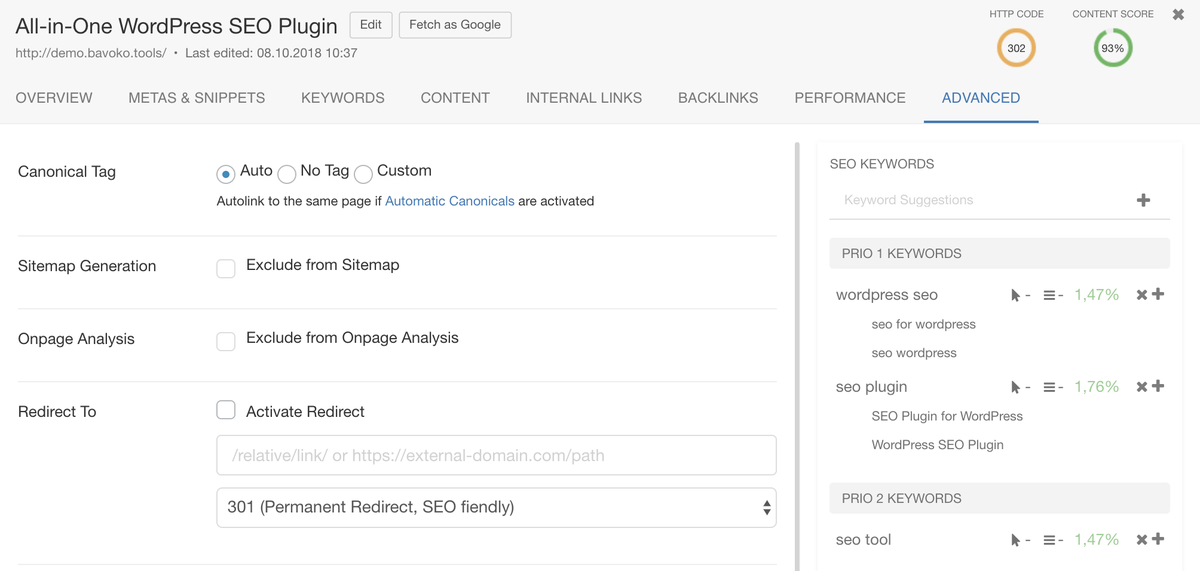 bavoko wordpress SEO opções adicionais de otimização de conteúdo