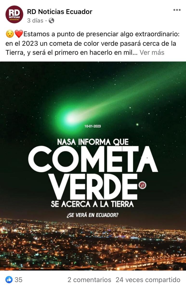 NASA informa que un cometa verde se acercará a la Tierra