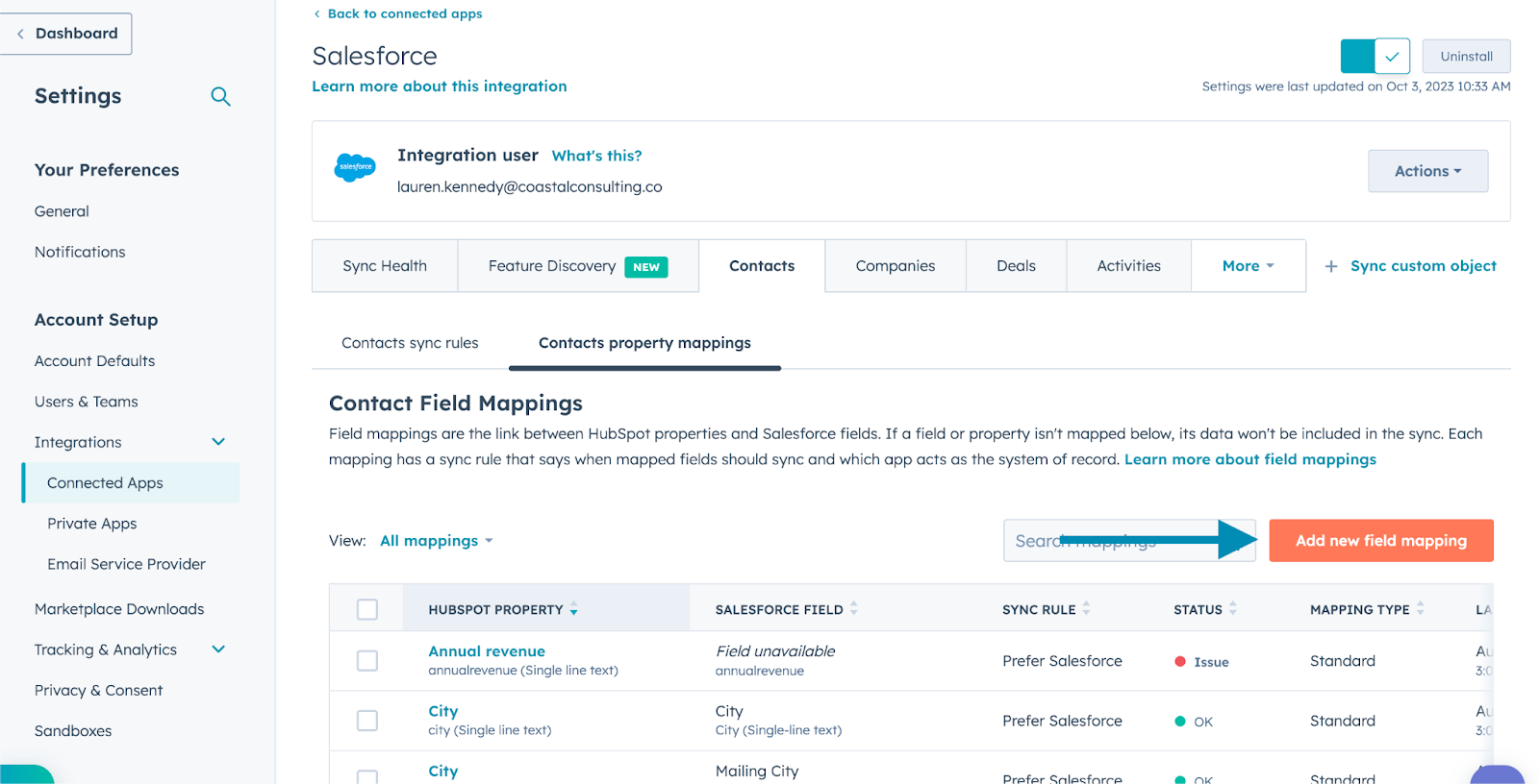 Adding a new field mapping to the HubSpot Salesforce integration