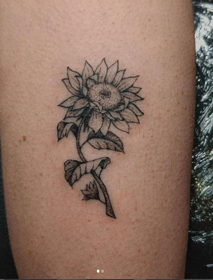 Mini Black And Grey Sunflower Tattoo Design