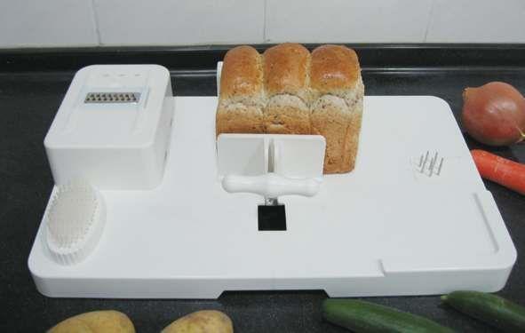 White kitchen side with bread in mobility aid