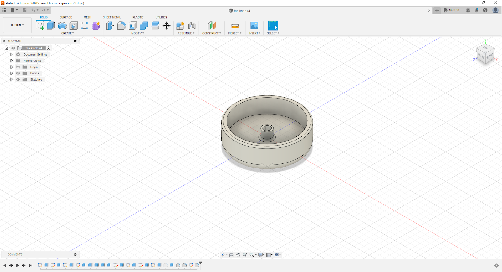 3D model of box fan knob on Fusion 360