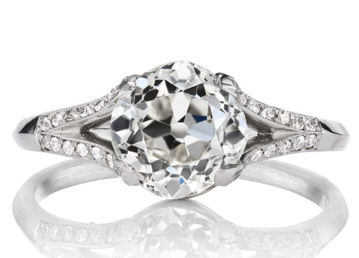 PLATINUM SPLIT SHANK VINTAGE ENGAGEMENT RING