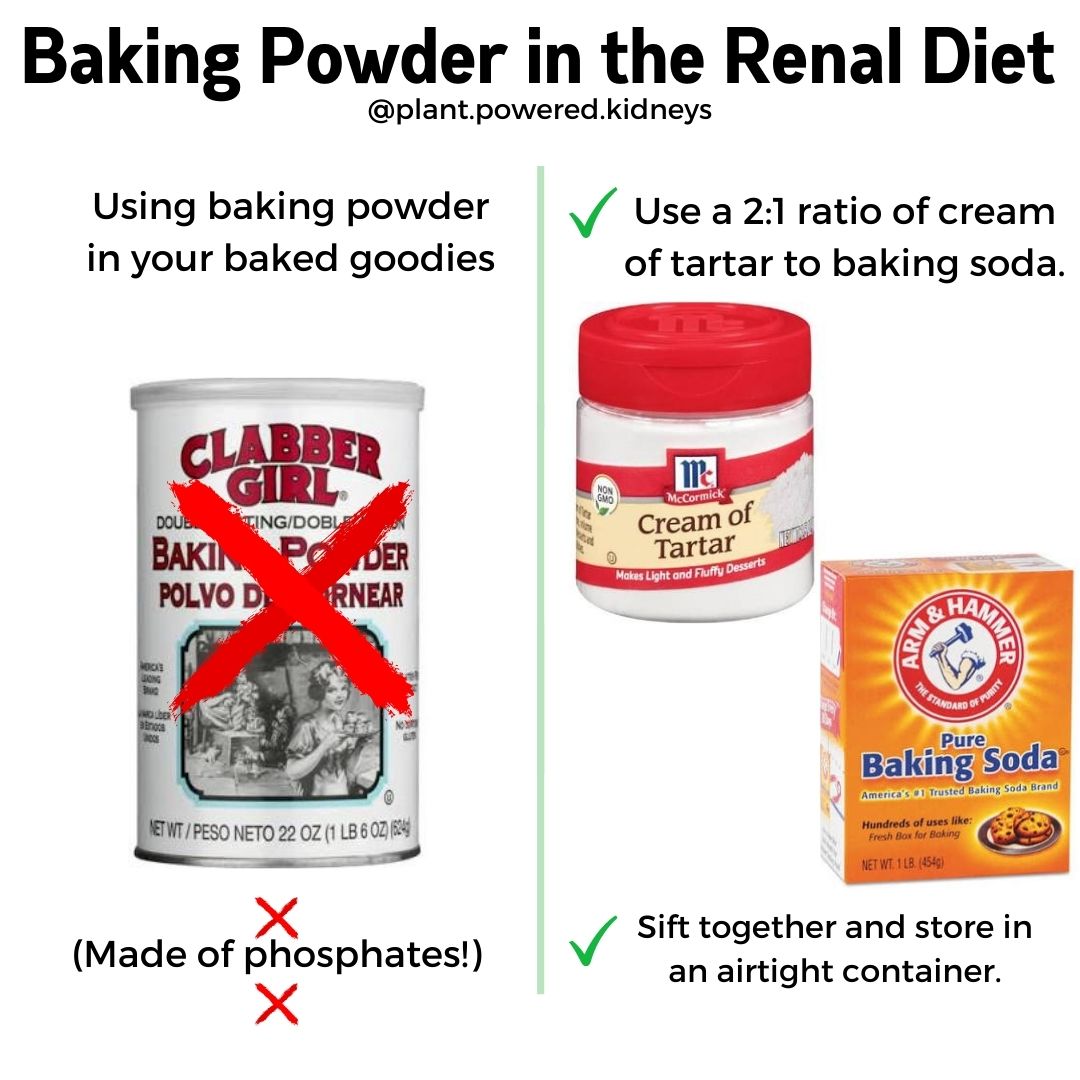 Instead of baking powder, which is high in phosphates, try a 2:1 ratio sub of cream of tartar and baking soda.