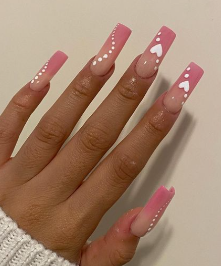 Heart Waves pink ombre nail 