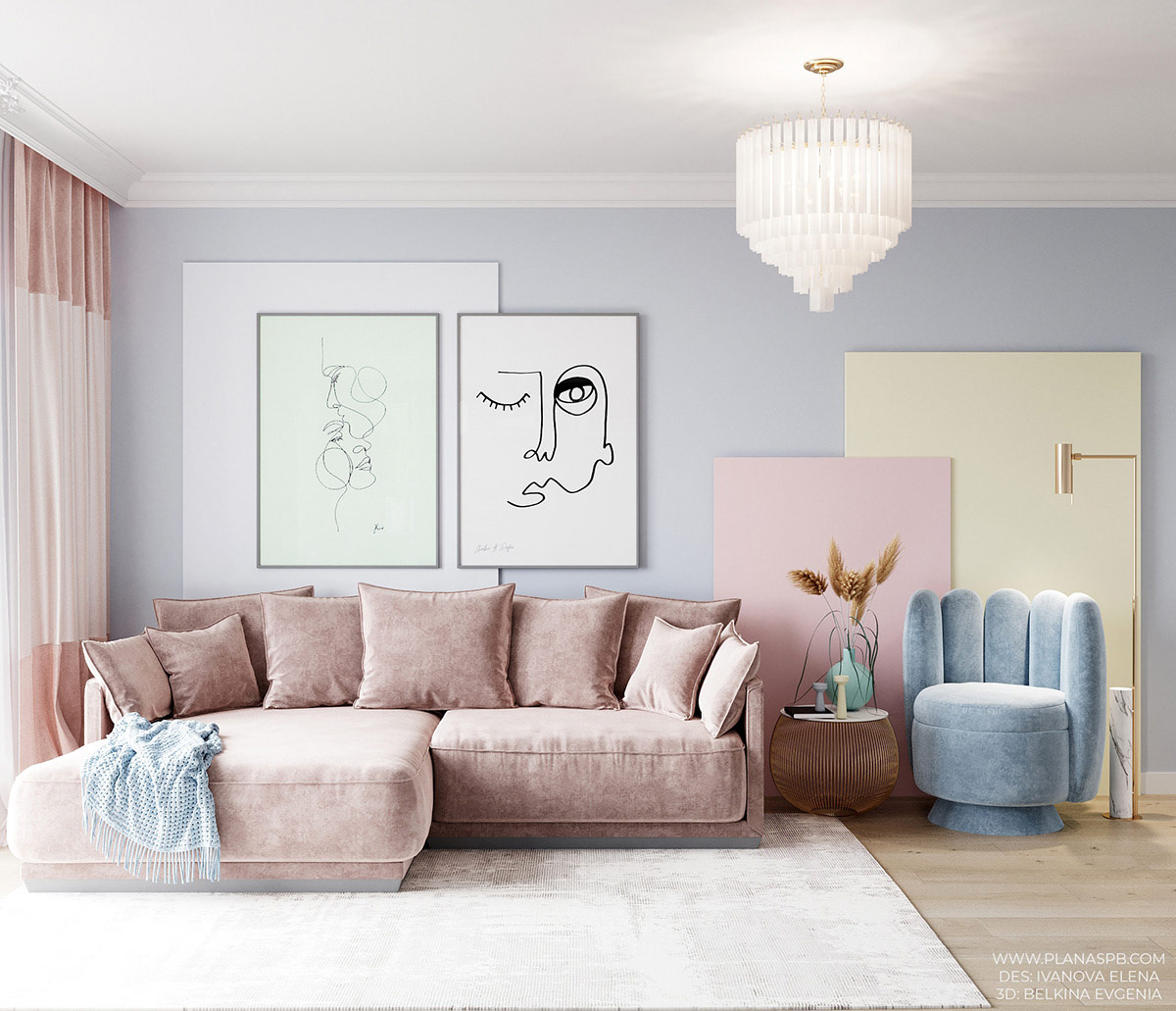 Một phòng khách màu pastel giúp không gian gia đình bạn sống động và tươi tắn hơn