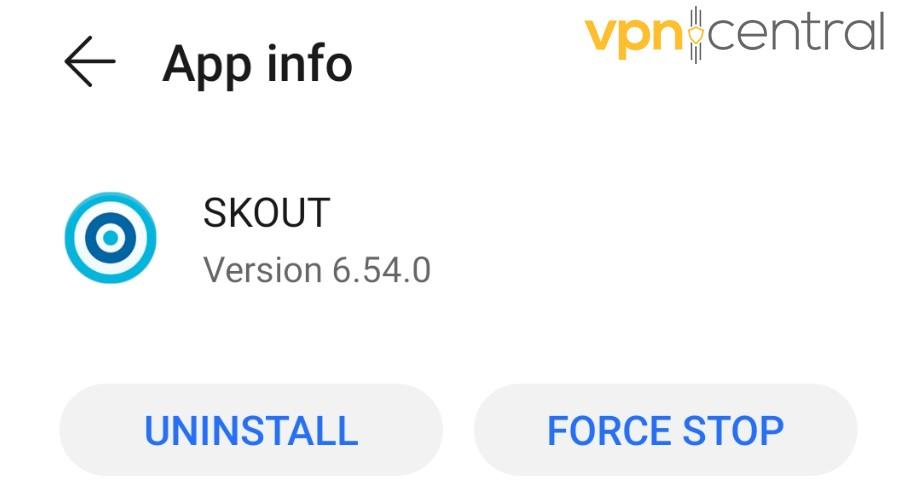 skout app force stop