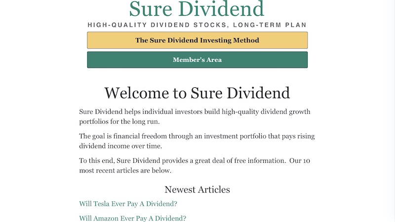 Sure Dividend home page