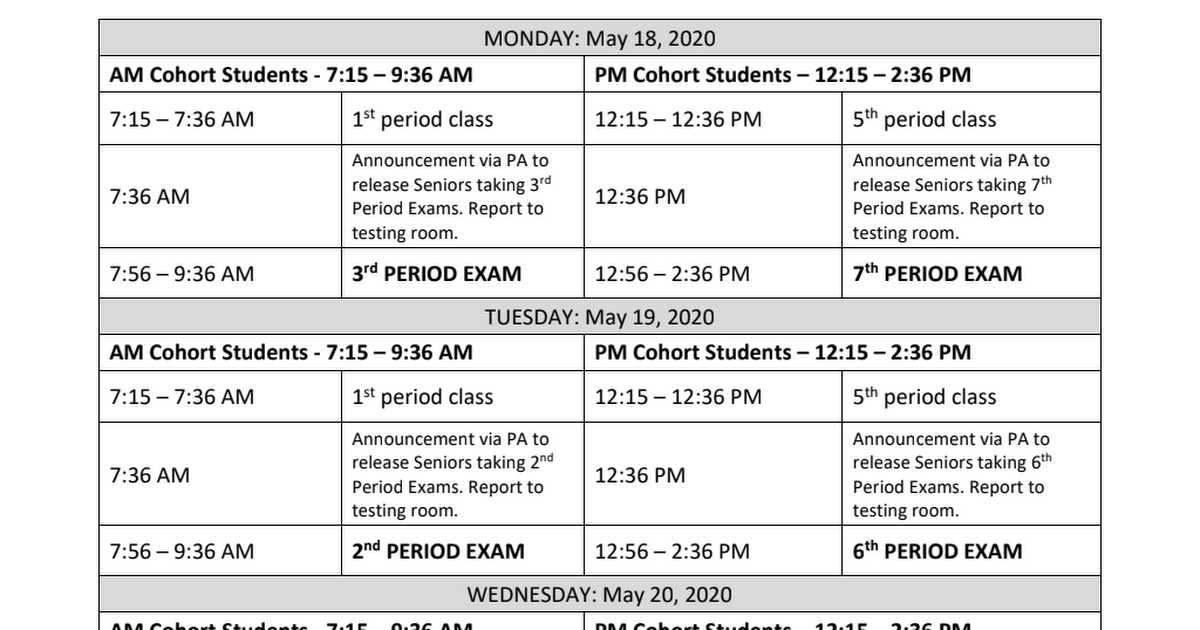 Reese Senior Spring 2020 Exam Schedule.pdf