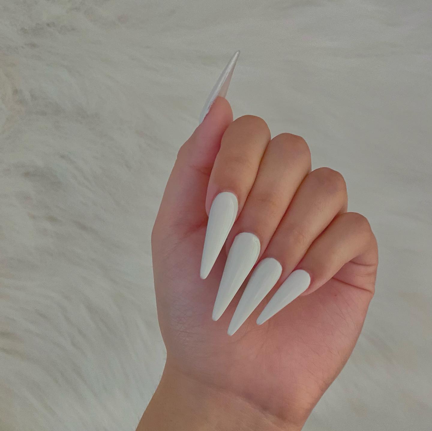 Long White Stiletto Nails