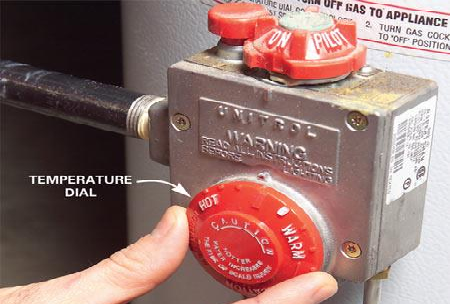 Temperature dial on a hot water heater