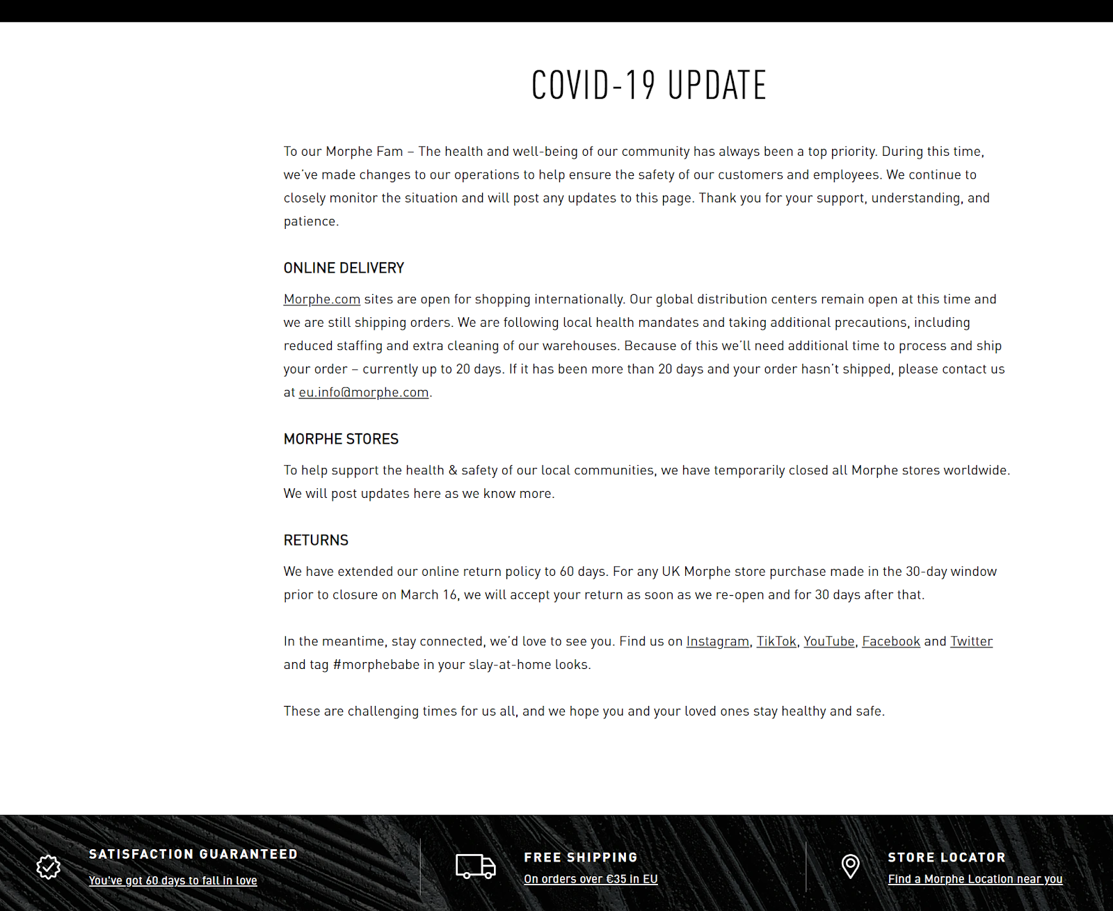 Covid-19 update Morphe