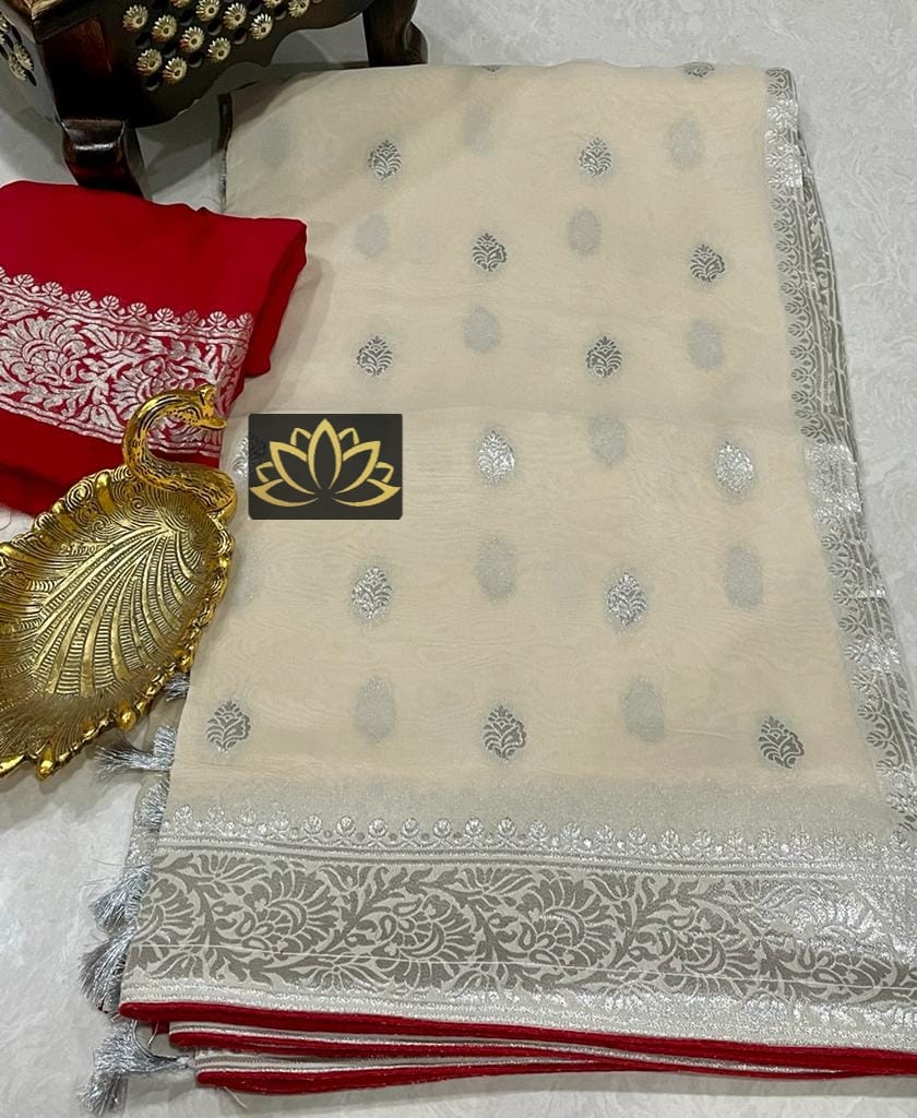 Banaras pure kadhi georgette allover silver jari weaving motifis saree