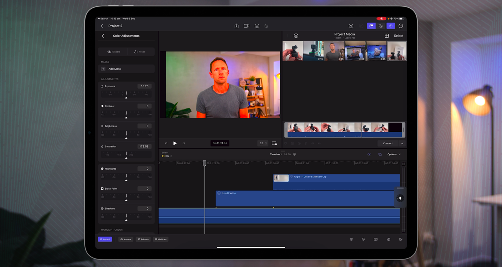 Color adjustment preview in Final Cut Pro for iPad