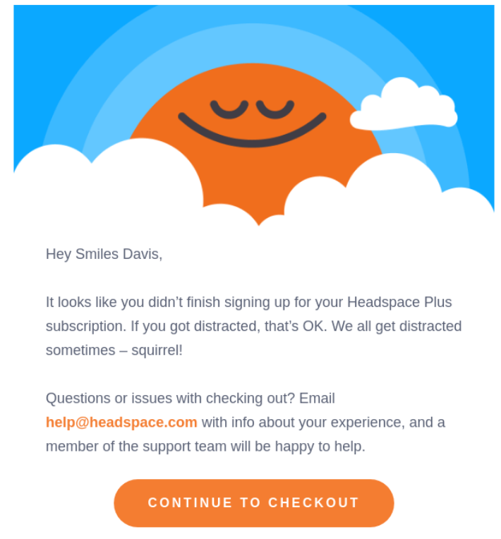 Headspace abandoned cart email