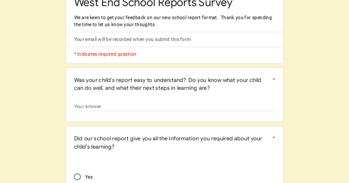 West End School Reports Survey