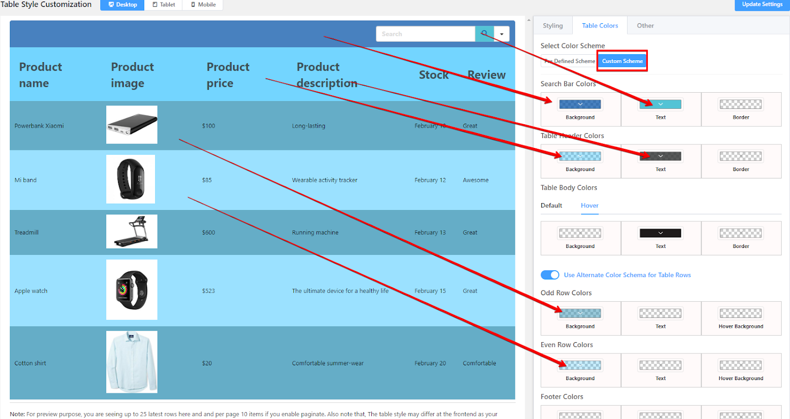 Customizing WooCommerce product table plugin