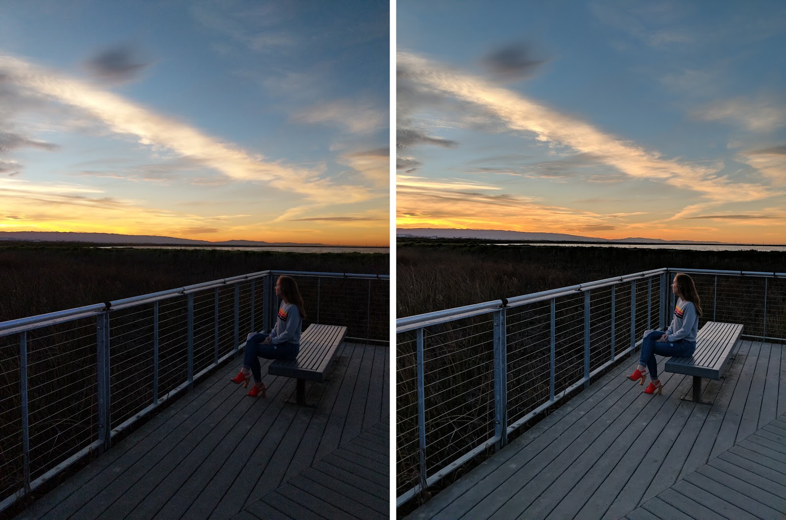 La stessa foto scattata senza (sinistra) e con HDR+ su Pixel Visual Core (destra).