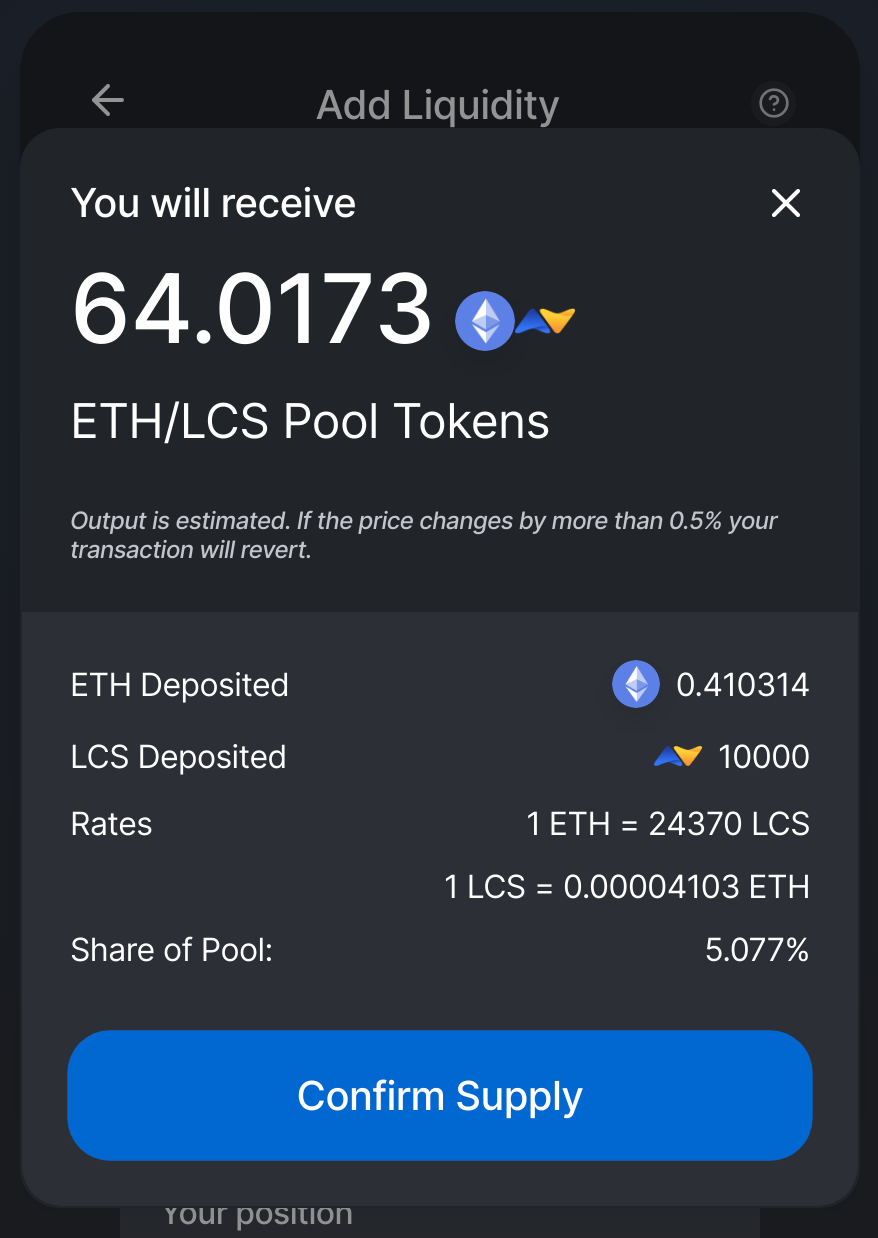 receiving pool tokens on Uniswap