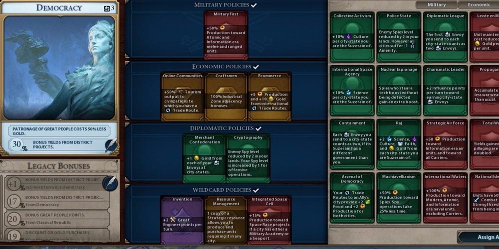 Democracy card and other cards in Civ 6