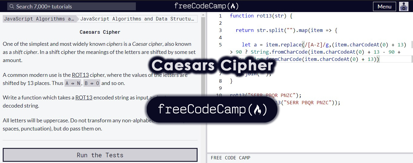Caesars Cipher - JavaScript Algorithms and Data Structures