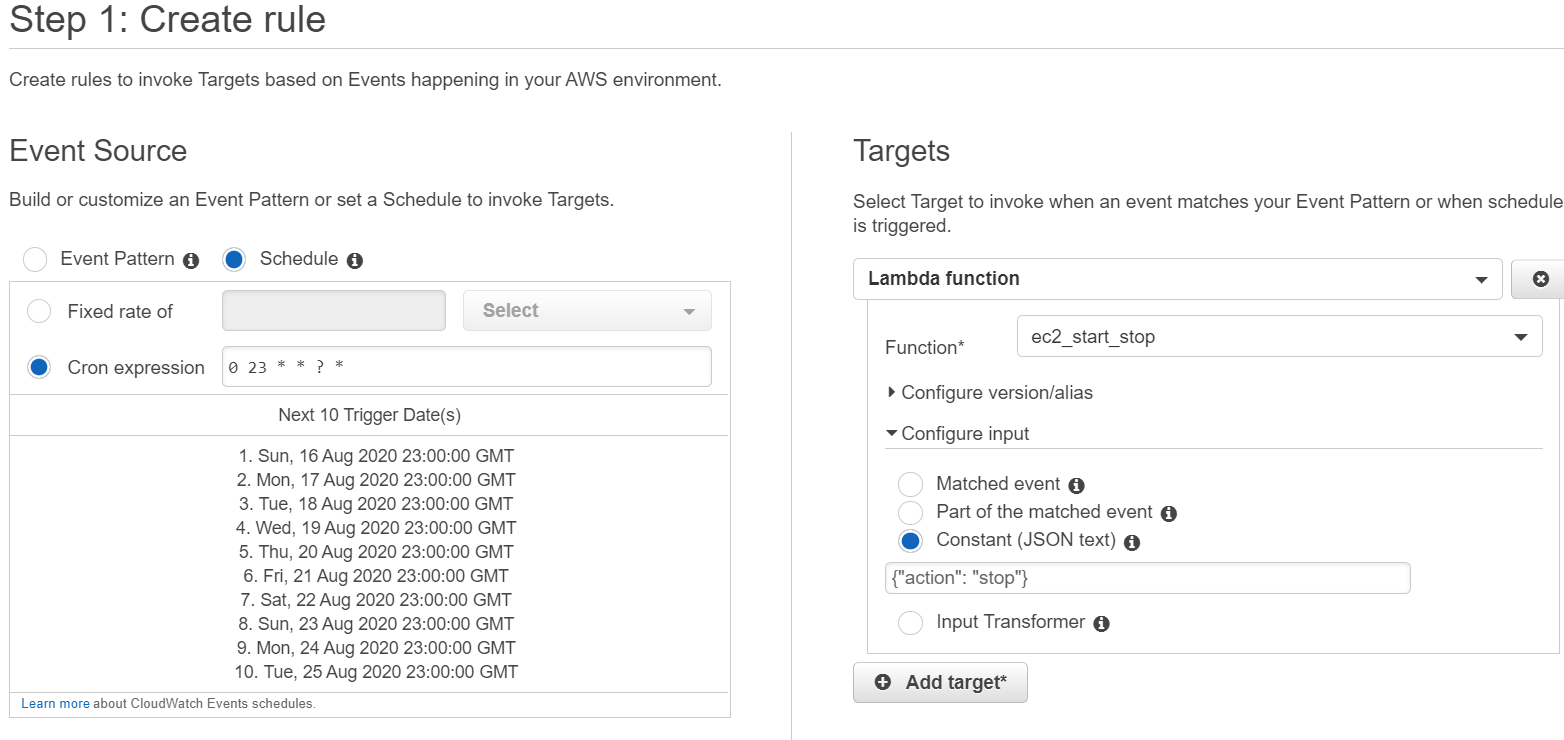 triggering a AWS ncloudwatch event