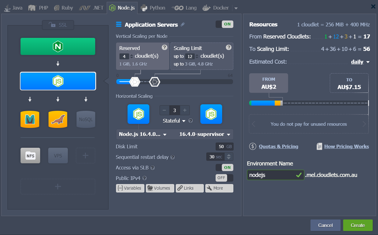 Australian Cloud for Node.js: Fast, Reliable, Auto Scalable