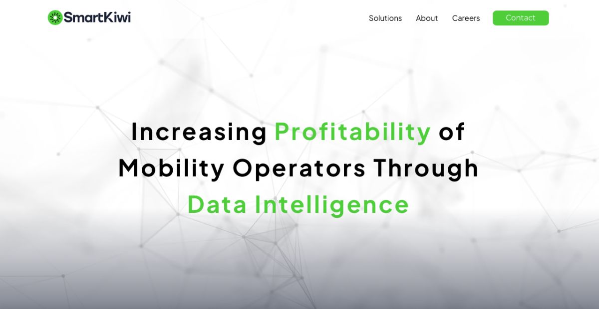 Kiwi's users dashboard showing Kiwi's logo and a text, "increasing profitability of mobility operators through data intelligence".