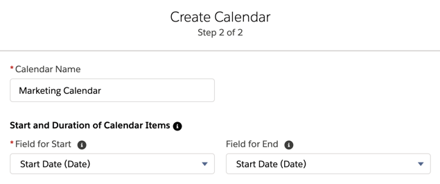 Create new calendar - step 2