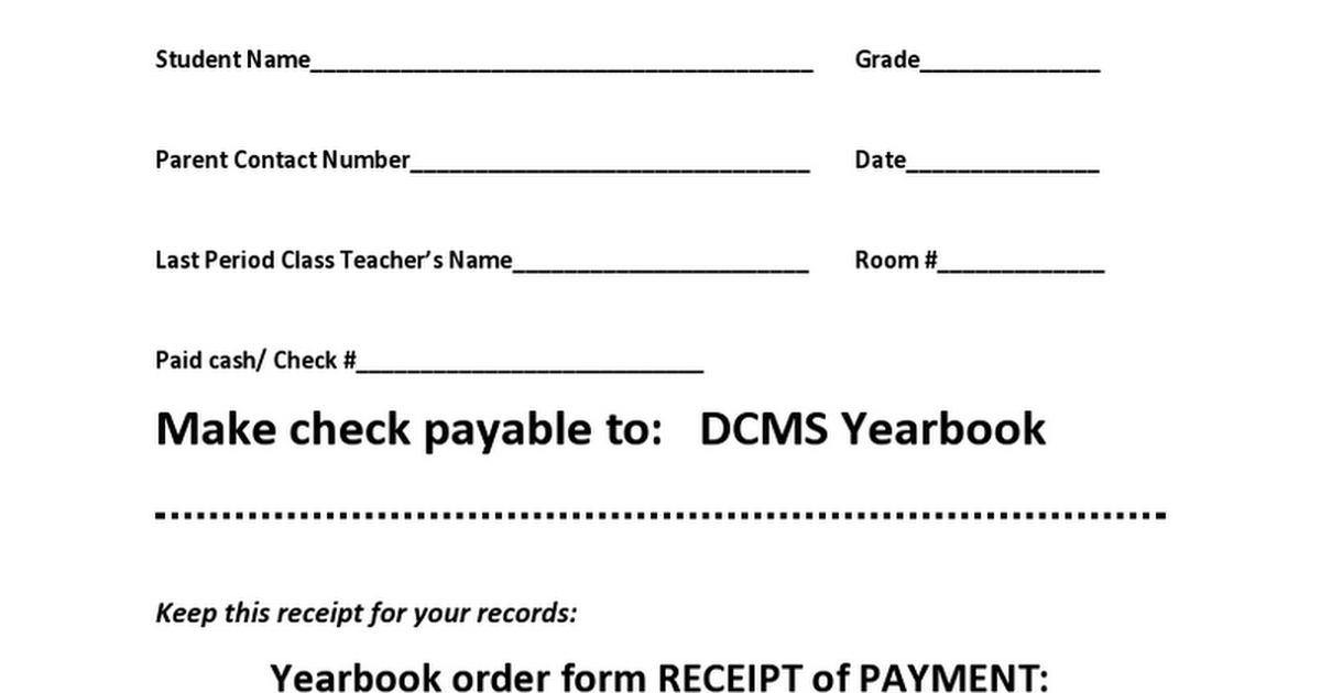 2018- 2019 Yearbook Order Form