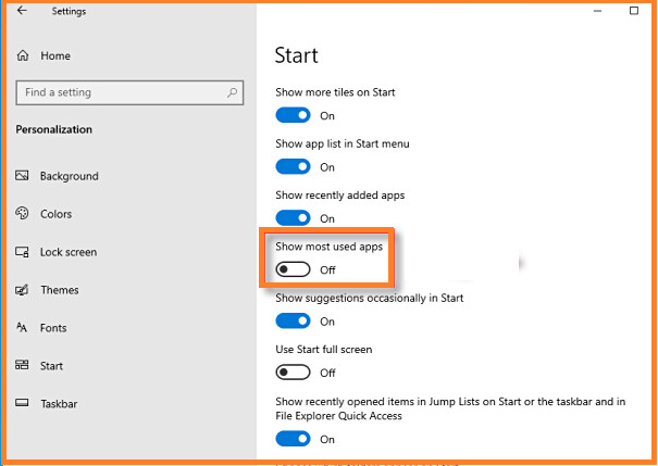 How to Hide Most Used Apps from the Start Menu